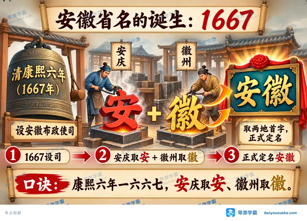 安徽省名诞生年份与字源考点图(导游学霸·科四安徽)