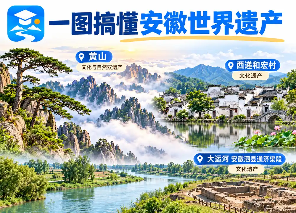 安徽世界遗产全景考点图(导游学霸·科四安徽)