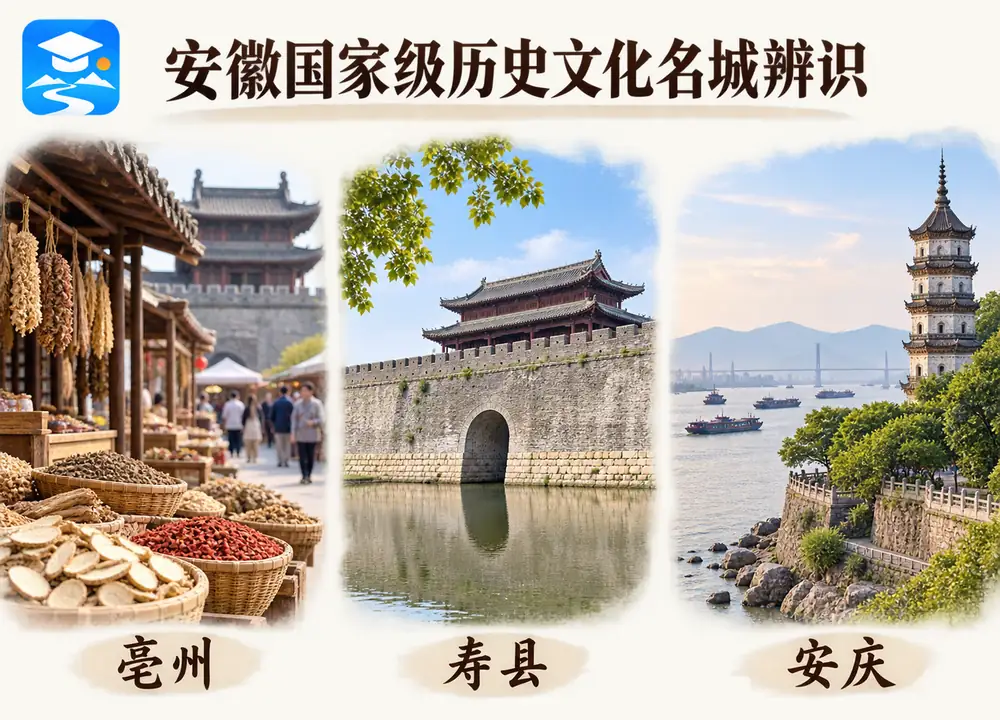 安徽国家级历史文化名城三城辨识考点图(导游学霸·科四安徽)