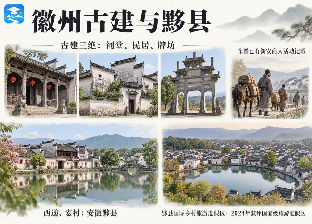 徽州古建三绝与黟县度假区获评考点图（导游学霸·科四安徽）