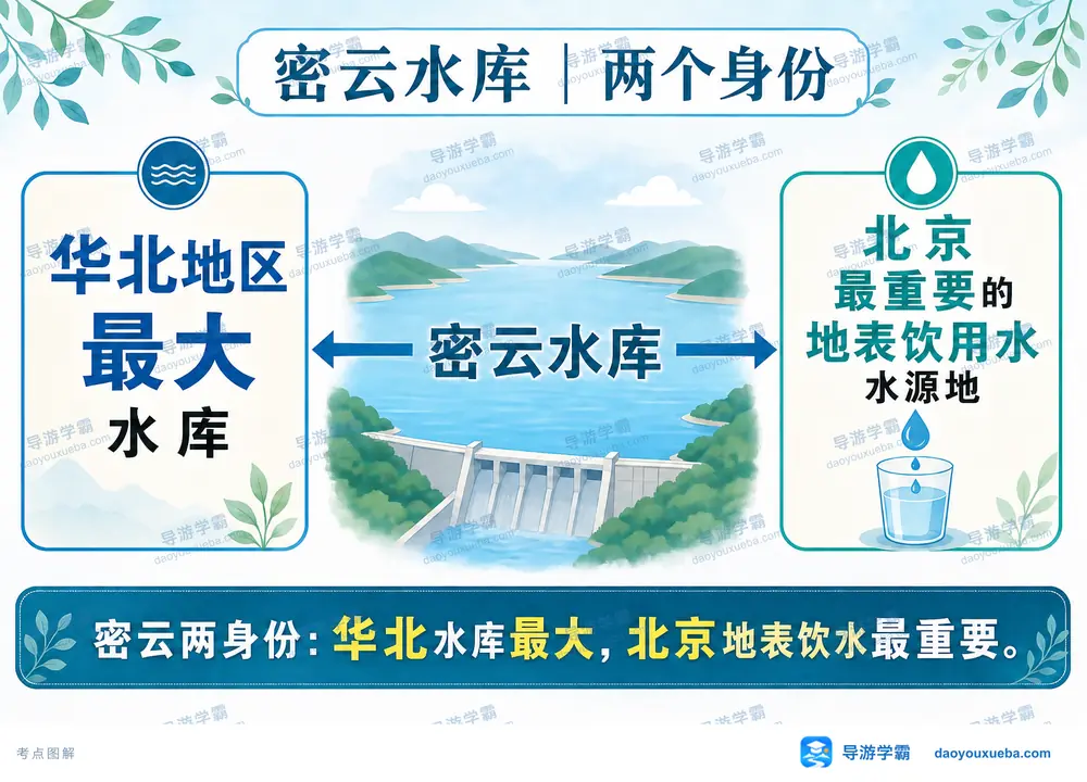 密云水库华北最大与供水身份考点图(导游学霸·科四北京)