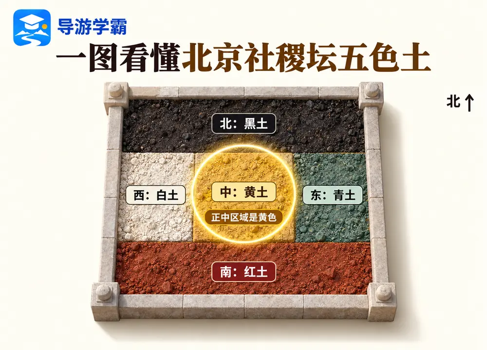 北京社稷坛五色土中黄方位考点图(导游学霸·科四北京)