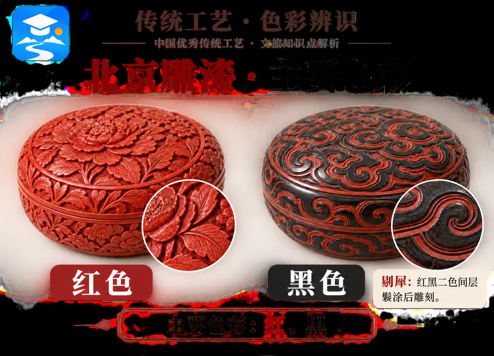 北京雕漆主要色彩红黑与剔犀技法考点图(导游学霸·科四北京)