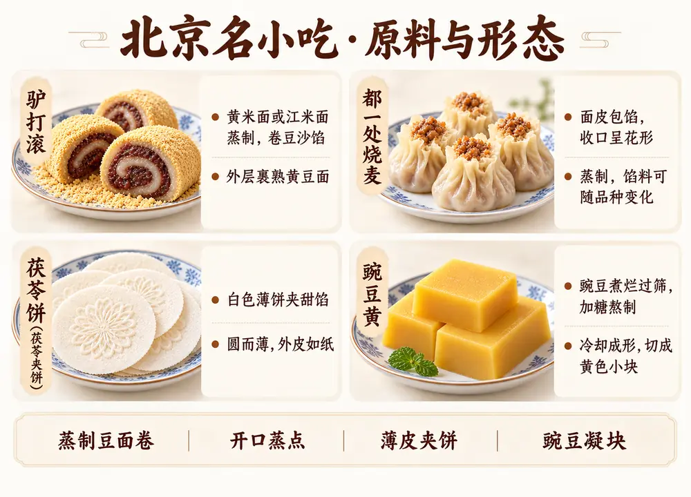 北京四大传统名小吃原料形态辨识考点图（导游学霸·科四北京）