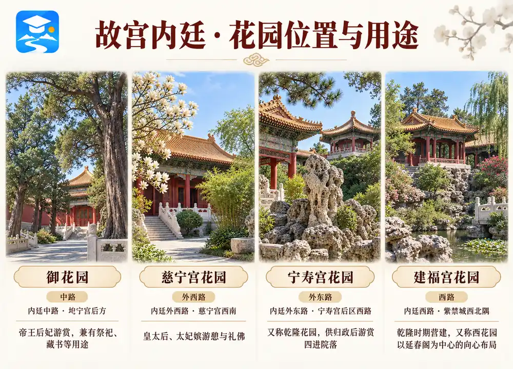 故宫内廷四大花园位置用途全解考点图（导游学霸·科四北京）