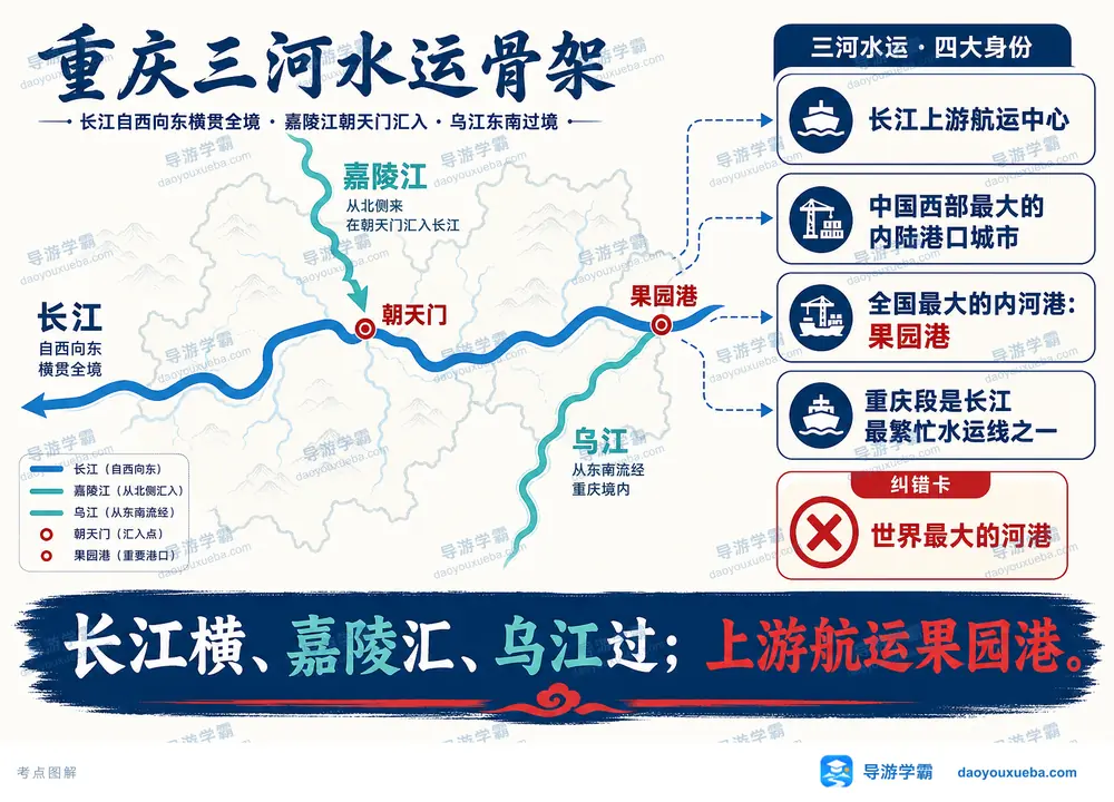 重庆三河水运骨架与果园港考点图(导游学霸·科四重庆)