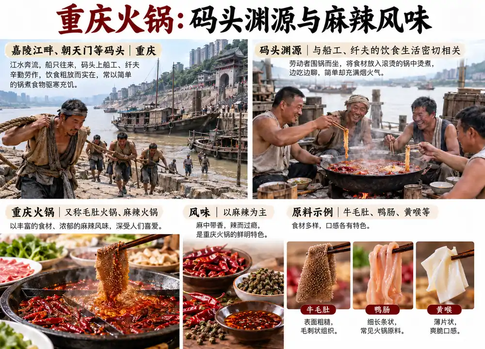 重庆火锅码头船工渊源与毛肚考点图(导游学霸·科四重庆)