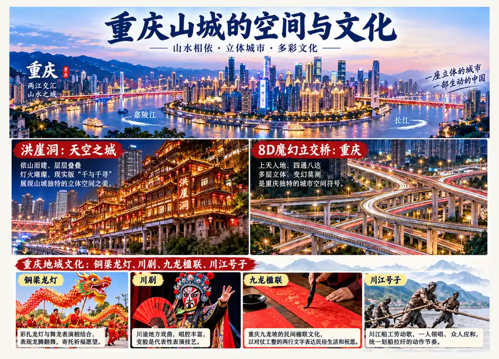 重庆山城立体空间与地域文化考点图(导游学霸·科四重庆)