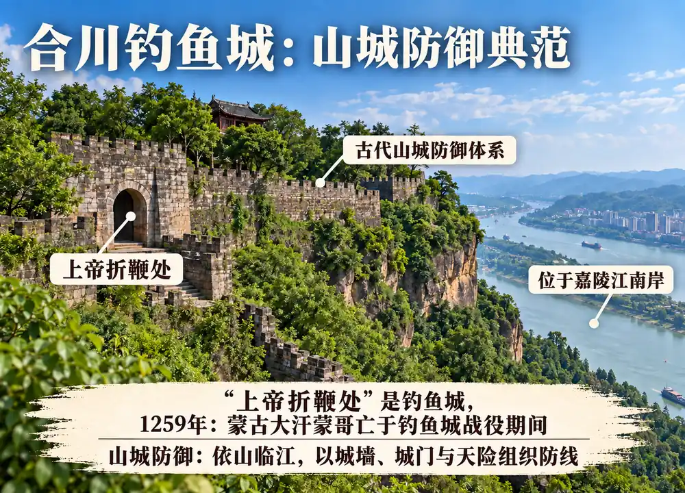 合川钓鱼城山城防御与上帝折鞭考点图(导游学霸·科四重庆)