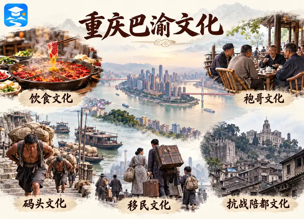 重庆巴渝文化五种代表形态全解考点图（导游学霸·科四重庆）