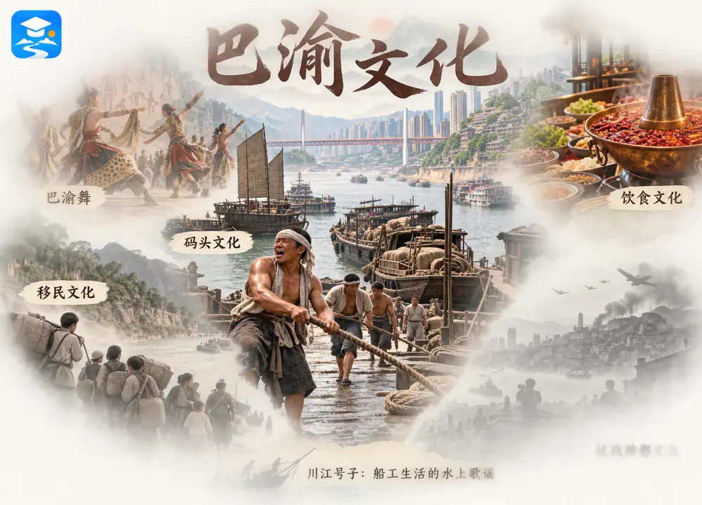 重庆川江号子船工水上劳作歌谣考点图(导游学霸·科四重庆)