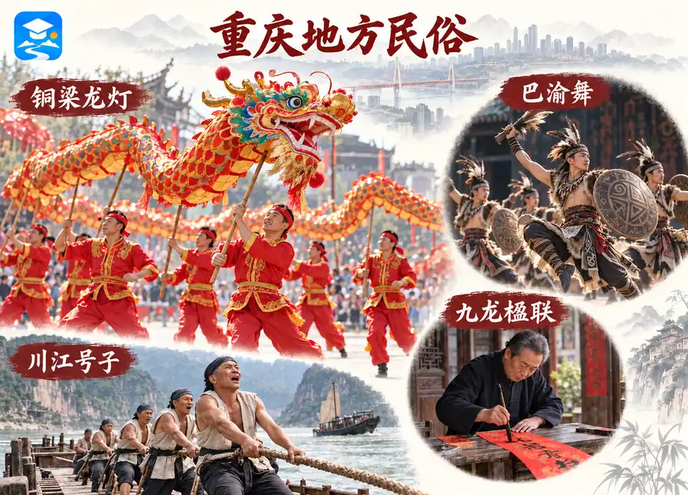 重庆四大地方民俗与巴渝非遗考点图(导游学霸·科四重庆)
