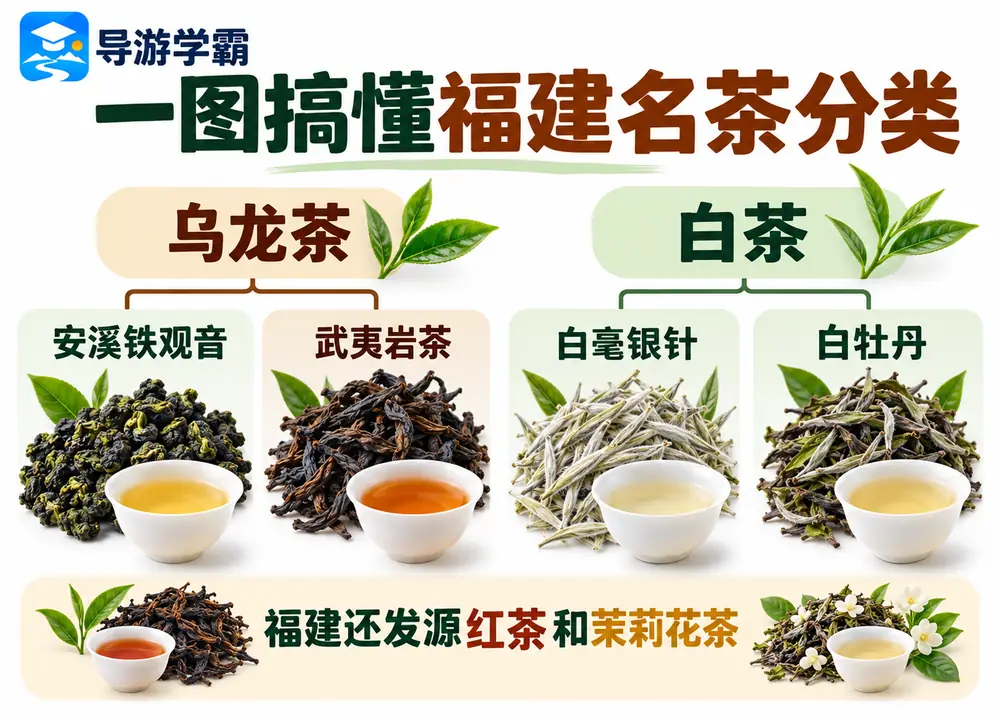 福建名茶乌龙茶白茶代表品种考点图(导游学霸·科四福建)