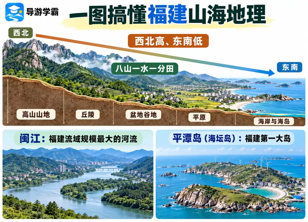 福建山海八山一水闽江平潭岛考点图(导游学霸·科四福建)
