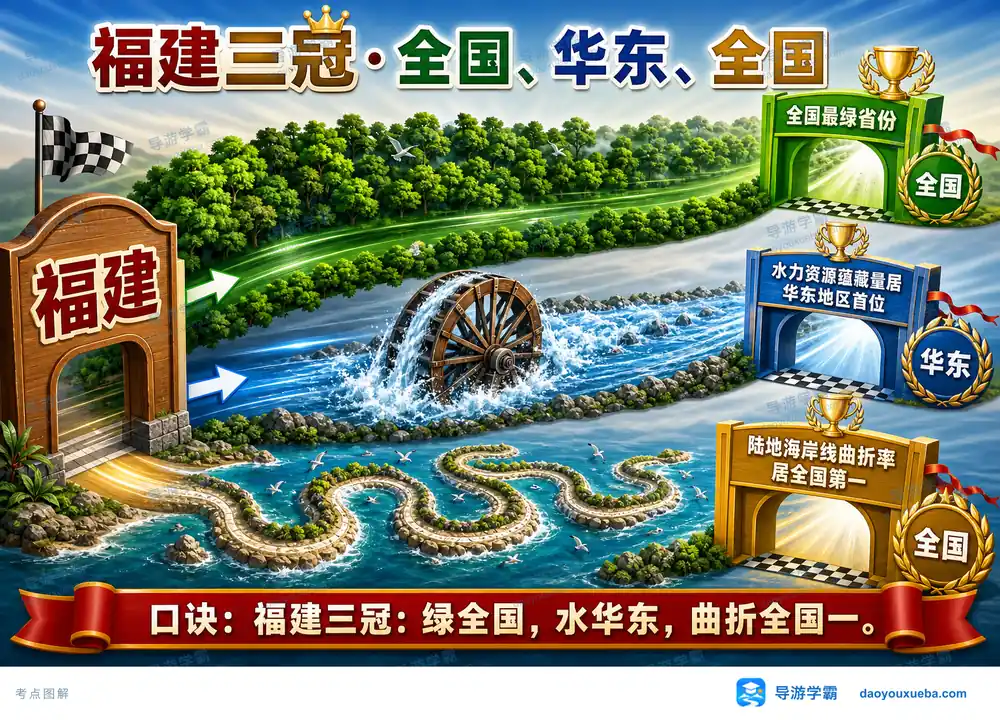福建三冠全国与华东首位考点图(导游学霸·科四福建)