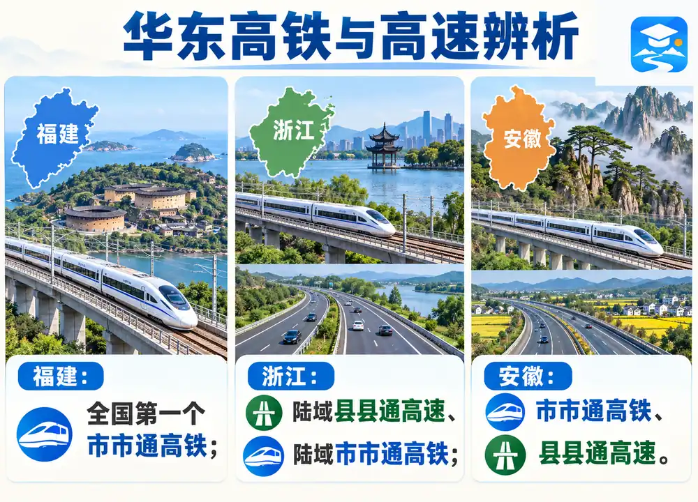 华东高铁高速辨析考点图（导游学霸·科四福建）