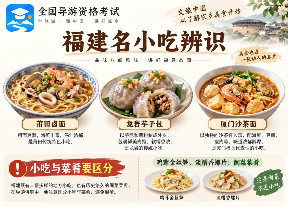 福建特色名小吃与闽菜名菜辨析考点图（导游学霸·科四福建）
