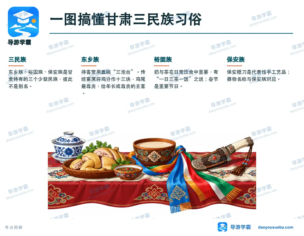 甘肃三特有民族东乡裕固保安考点图（导游学霸·科四甘肃）