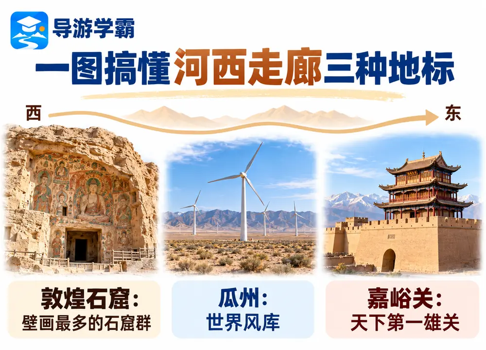 河西走廊莫高窟世界风库嘉峪关考点图（导游学霸·科四甘肃）