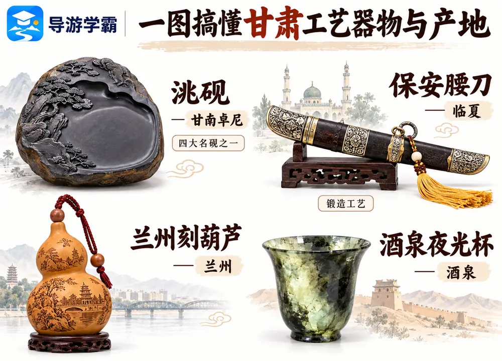 甘肃洮砚保安腰刀刻葫芦夜光杯考点图（导游学霸·科四甘肃）