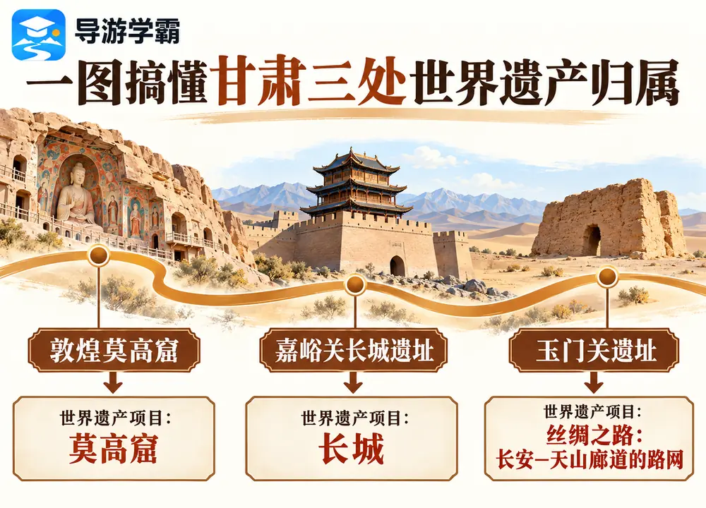 甘肃莫高窟嘉峪关玉门关世遗考点图（导游学霸·科四甘肃）