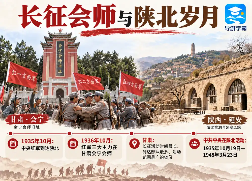 长征会师与陕北岁月考点图（导游学霸·科四甘肃）