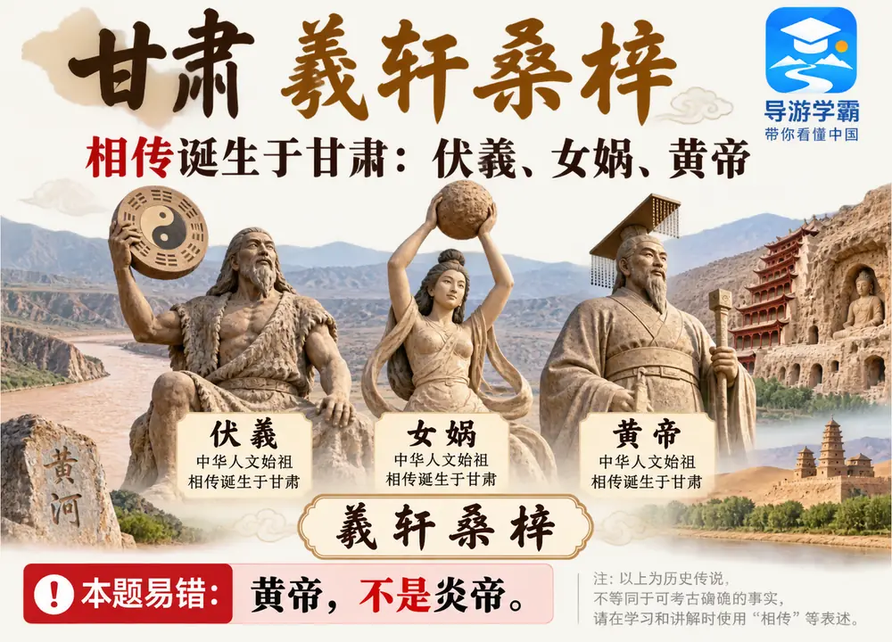 甘肃羲轩桑梓三大始祖与易错辨析考点图（导游学霸·科四甘肃）