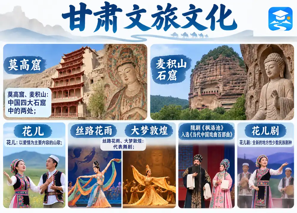 甘肃文旅石窟花儿舞剧陇剧考点图（导游学霸·科四甘肃）