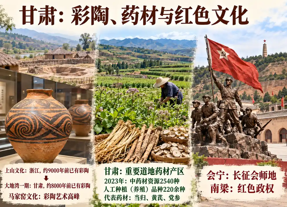 甘肃彩陶道地药材与红色长征考点图（导游学霸·科四甘肃）