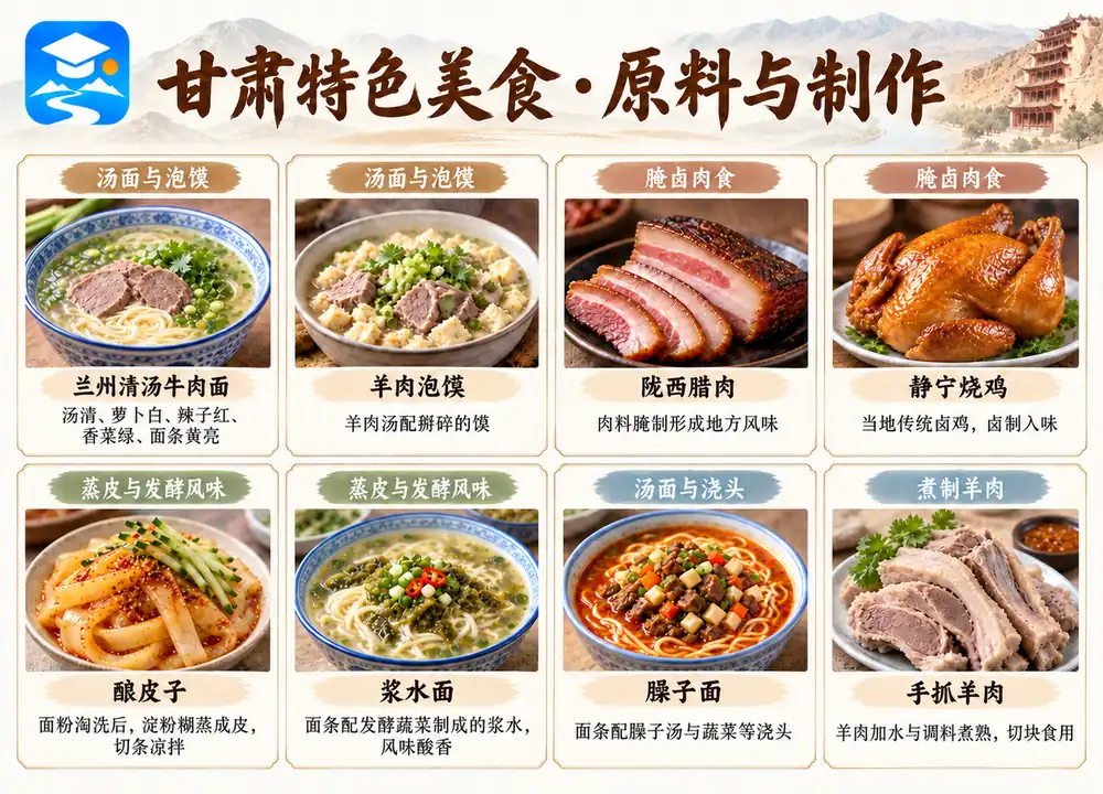 甘肃特色美食四大工艺与风味分类考点图（导游学霸·科四甘肃）