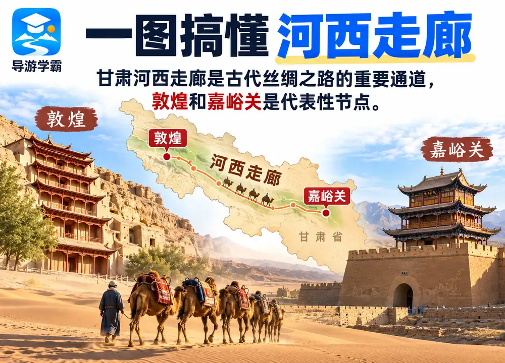 甘肃河西走廊丝路通道与节点考点图（导游学霸·科四甘肃）