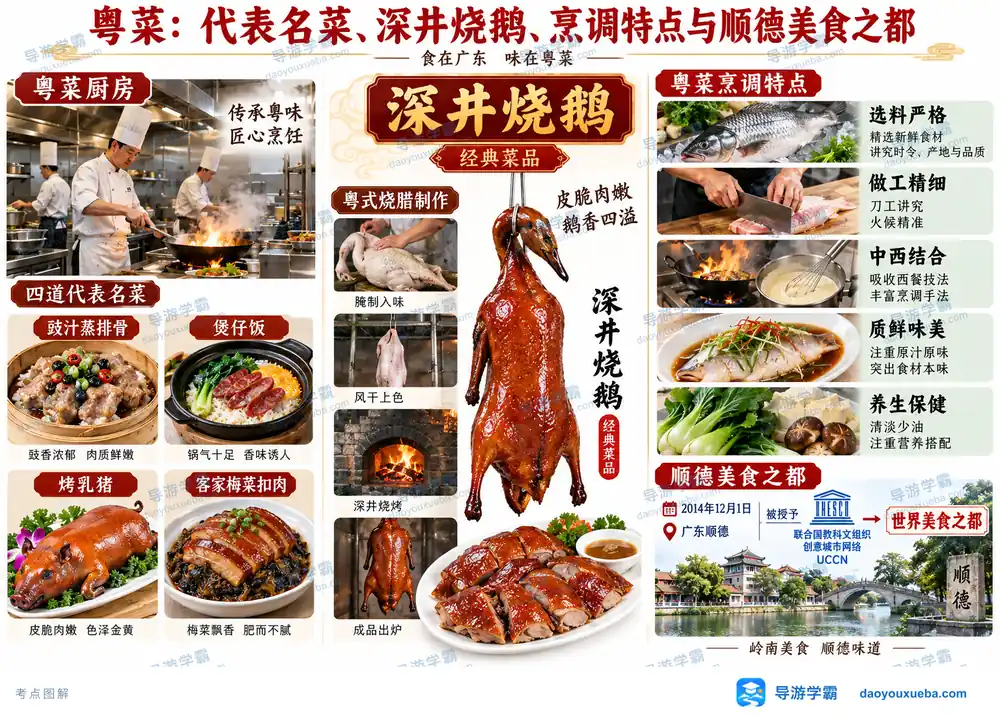 粤菜代表名菜深井烧鹅顺德美食考点图（导游学霸·科四广东）