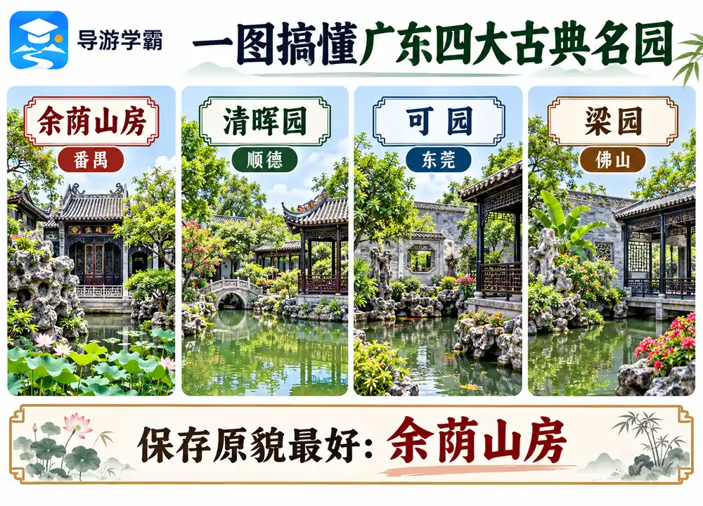 广东四大名园与余荫山房原貌考点图(导游学霸·科四广东)