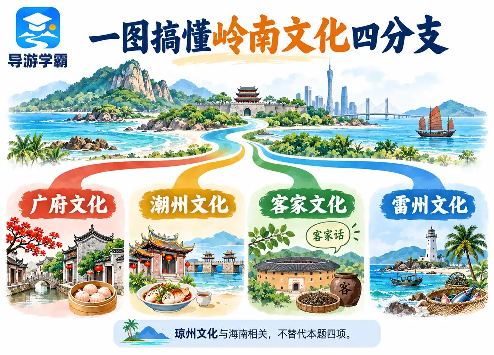 岭南文化广府潮汕客家雷州考点图（导游学霸·科四广东）