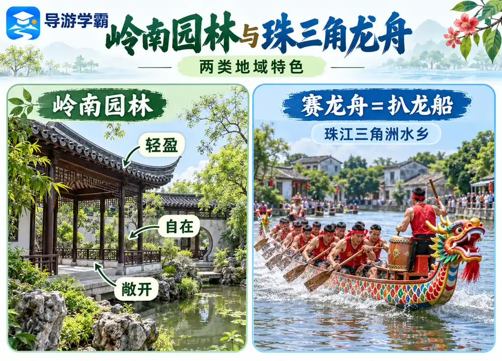 岭南园林特色与珠三角龙舟考点图（导游学霸·科四广东）