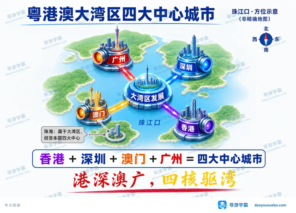 粤港澳大湾区四大中心城市考点图（导游学霸·科四广东）