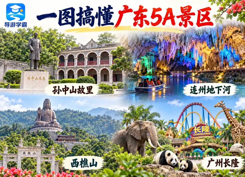 广东5A级景区核心考点图（导游学霸·科四广东）