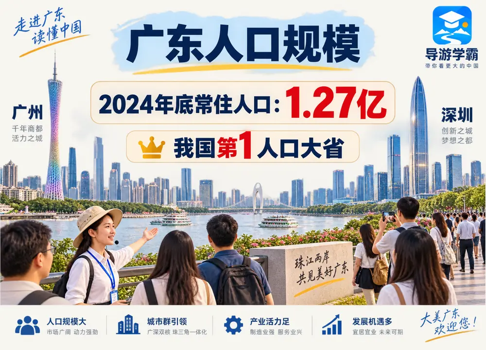 广东常住人口规模与第一人口大省考点图(导游学霸·科四广东)