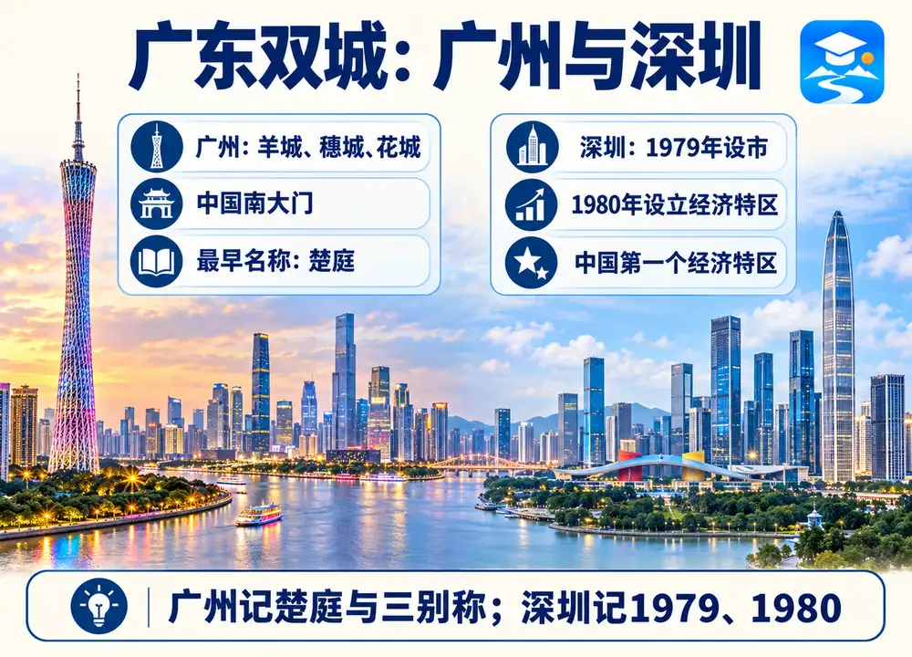 广州三大别称楚庭与深圳特区设立考点图(导游学霸·科四广东)