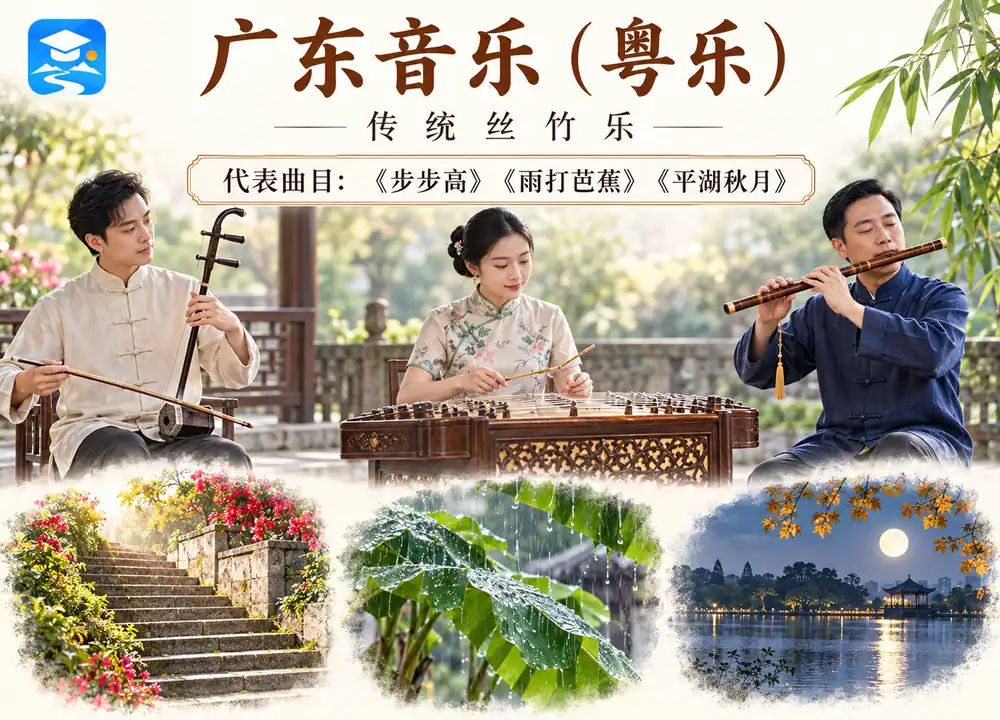 广东音乐粤乐三大经典代表曲目考点图（导游学霸·科四广东）