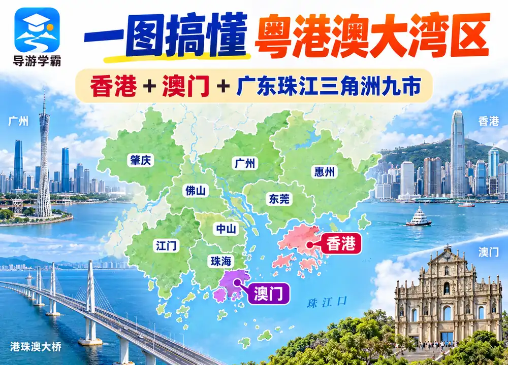 粤港澳大湾区二加九城市组成考点图（导游学霸·科四广东）