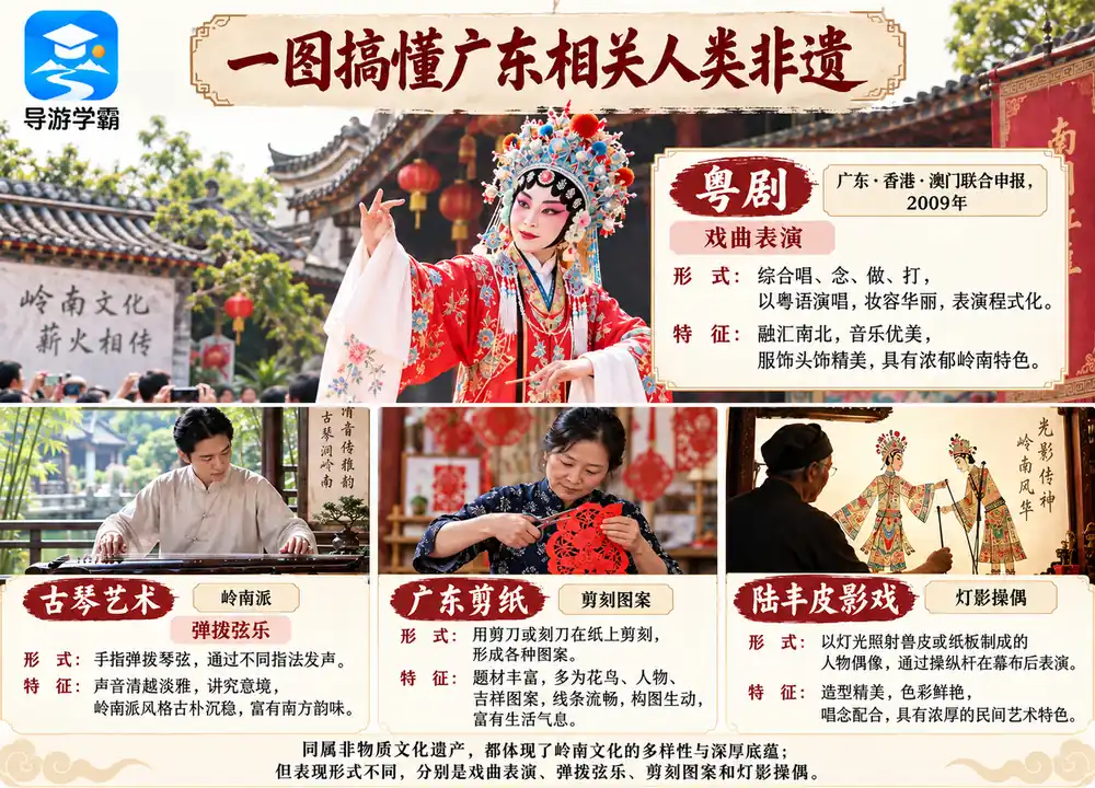 广东四项人类非遗项目艺术形式考点图（导游学霸·科四广东）