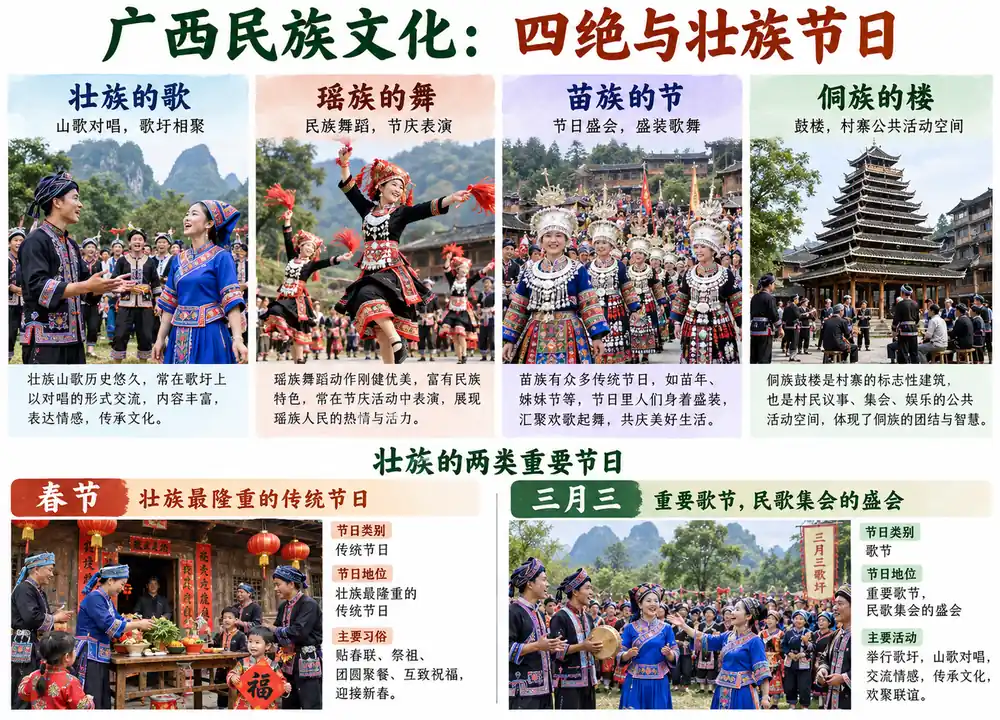 广西民族文化四绝与壮族节日考点图（导游学霸·科四广西）