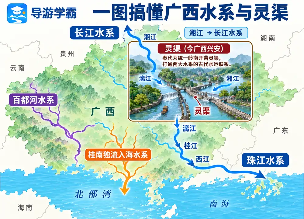 广西秦代兴安灵渠沟通长江珠江考点图（导游学霸·科四广西）