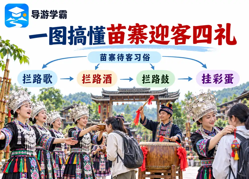 广西苗寨迎客四礼拦路歌酒鼓彩蛋考点图(导游学霸·科四广西)
