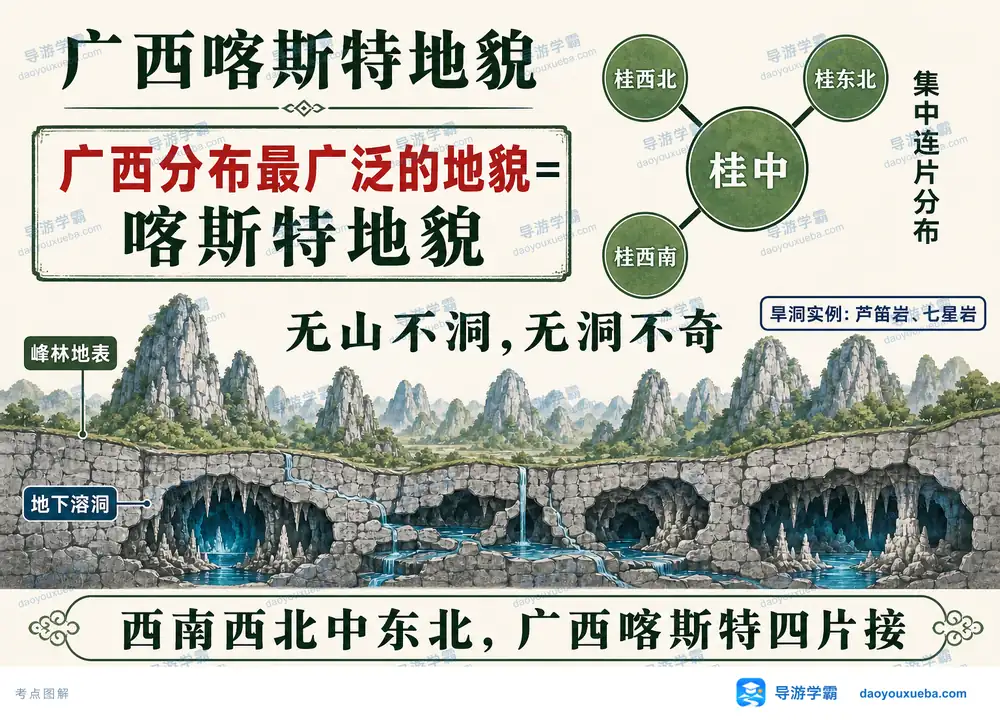 广西喀斯特地貌四片连布考点图(导游学霸·科四广西)