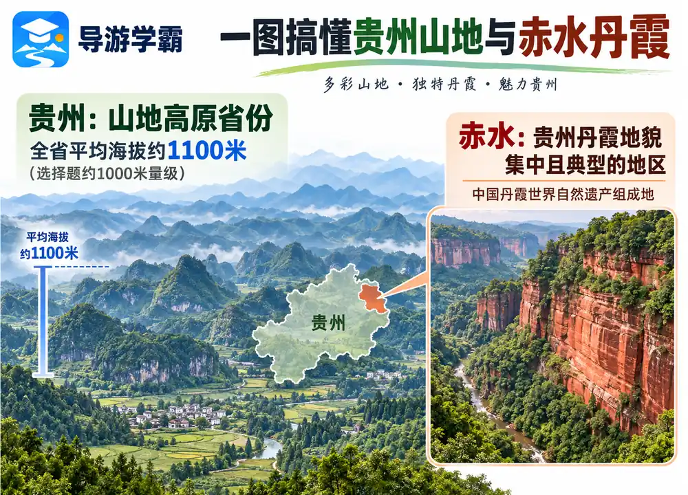 贵州平均海拔千米与赤水丹霞考点图(导游学霸·科四贵州)