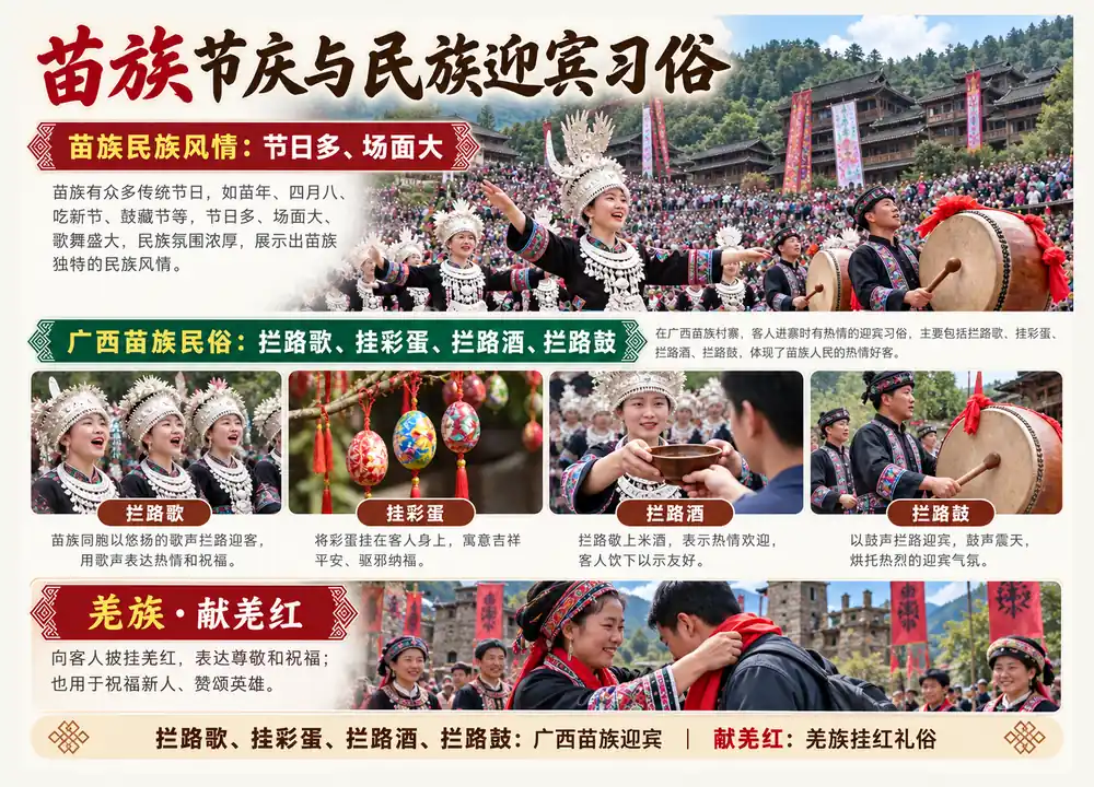 苗族节庆迎宾习俗与羌红辨析考点图(导游学霸·科四贵州)