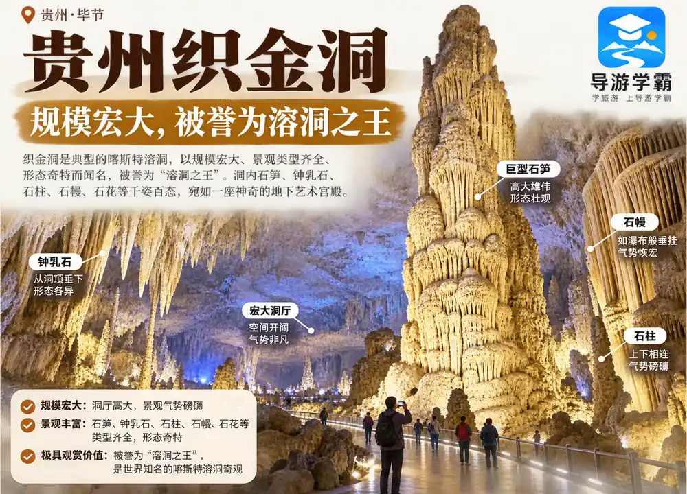 贵州毕节织金洞溶洞之王奇观考点图(导游学霸·科四贵州)