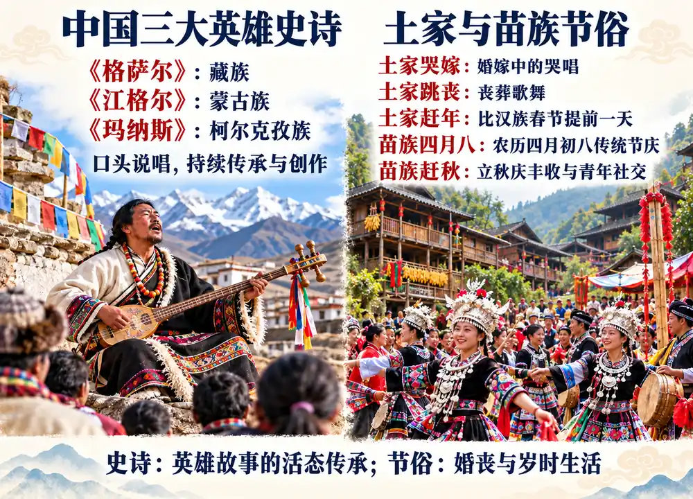 三大英雄史诗与土家苗族节俗考点图(导游学霸·科四贵州)